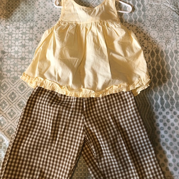 Other - Yellow Top and Brown Checkered Pants Set